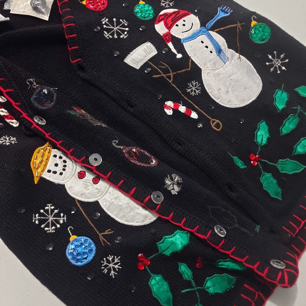 NEW Vintage Christmas Sweater Vest XL X-Large Snowman Sequin Sparkle Winter NWT - Picture 4 of 12